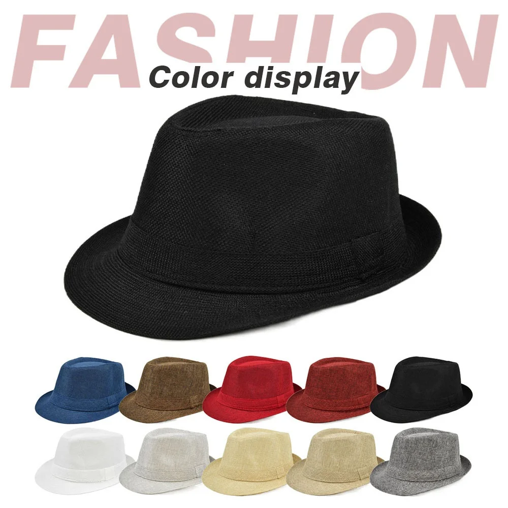 

New Fashion Linen Short Sleeve Fedora Hat for Men British Style Gentleman Black Jazz Cap Women Chapeu Panama Fedoras