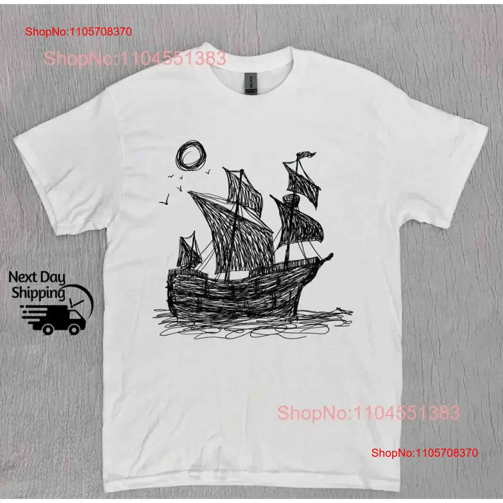 Vintage Ship Galleon Illustration 90s T Shirt Retro hand Size S 5XL vintage Washed fashion designer clothes streetwear Unisex