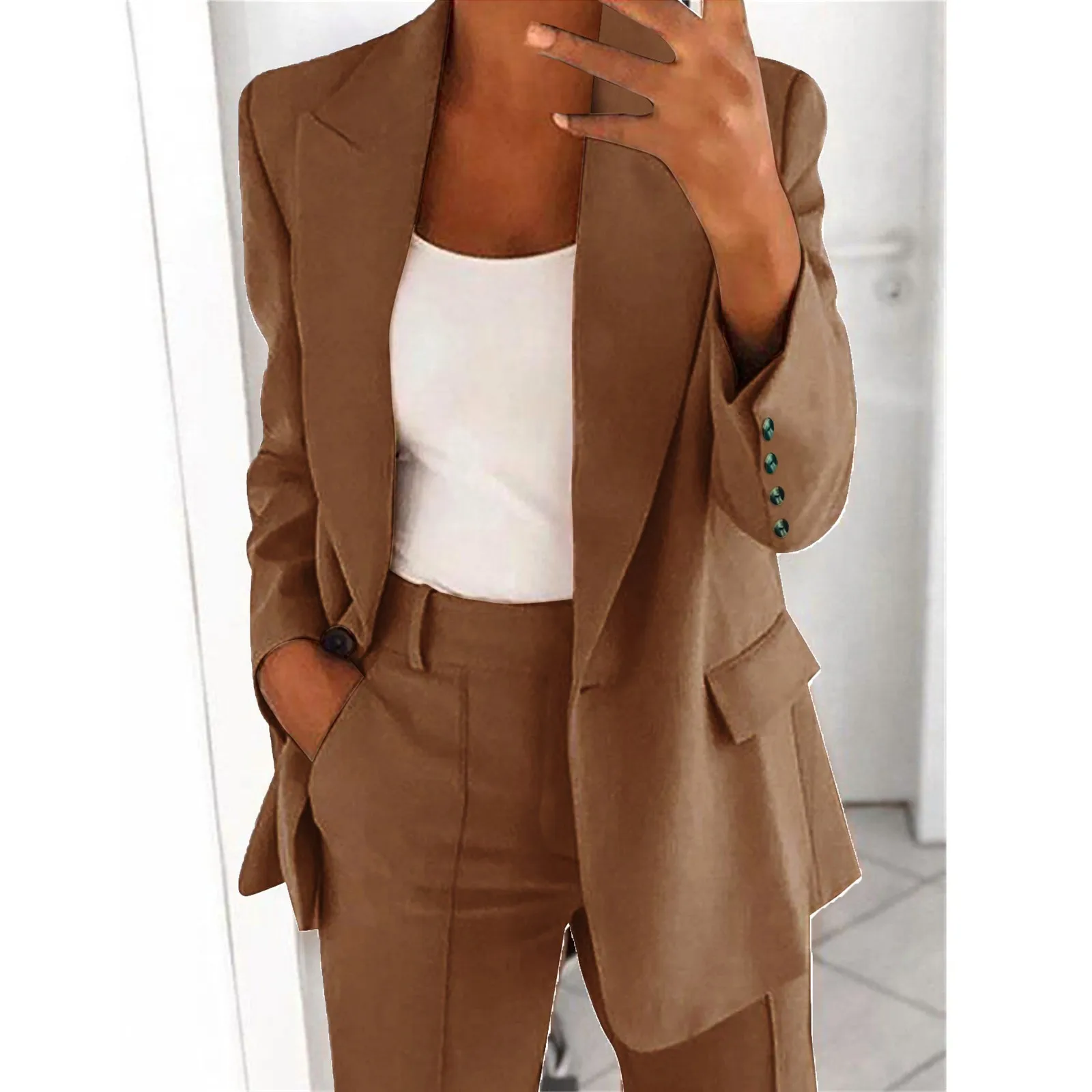 Dames Blazer Top Elegante Stevige Lange Mouwen Jas Jas Jas Business Fashion Lente Trainingspak Office Lady Blouse Jas Tops