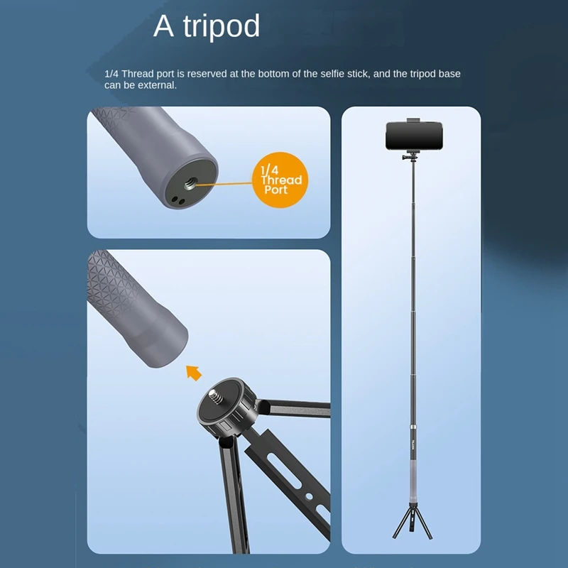 TELESIN คาร์บอนไฟเบอร์1ชิ้น Selfie Stick Monopod พร้อมสกรู1/4สำหรับ Gopro Insta360 Osmo Action DJI กล้อง