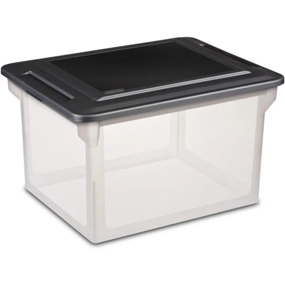

8 Pack File Box Organizer Storage Tote, Clear Bankers Box with Black Lid