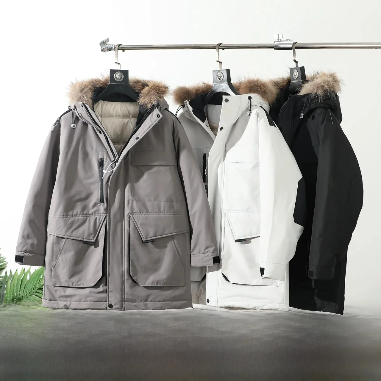 

Detachable Fur Collar Outdoor Workwear Sle Men's down Jaet 90 Du down Thiened Warm Mid-Length Faionable Coat