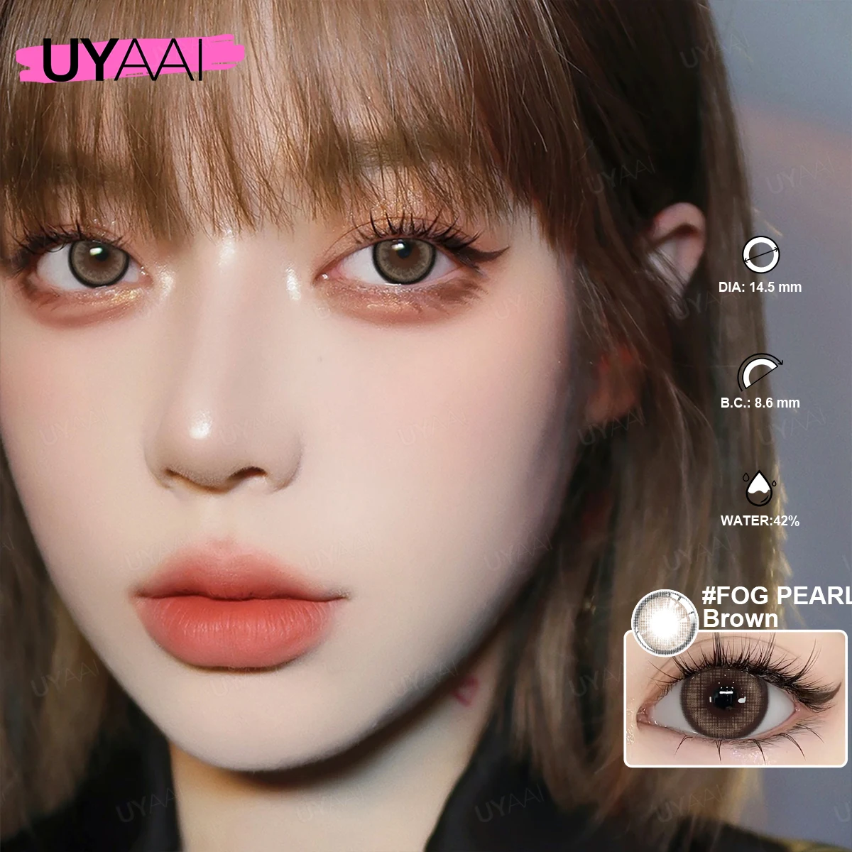 UYAAI【1*contacts Lenses+1*tweezers+1*lenses Case】Arab Brown Contacts Pearl Series Eyes Black Eyes Fashion Makeup Yearly Soft