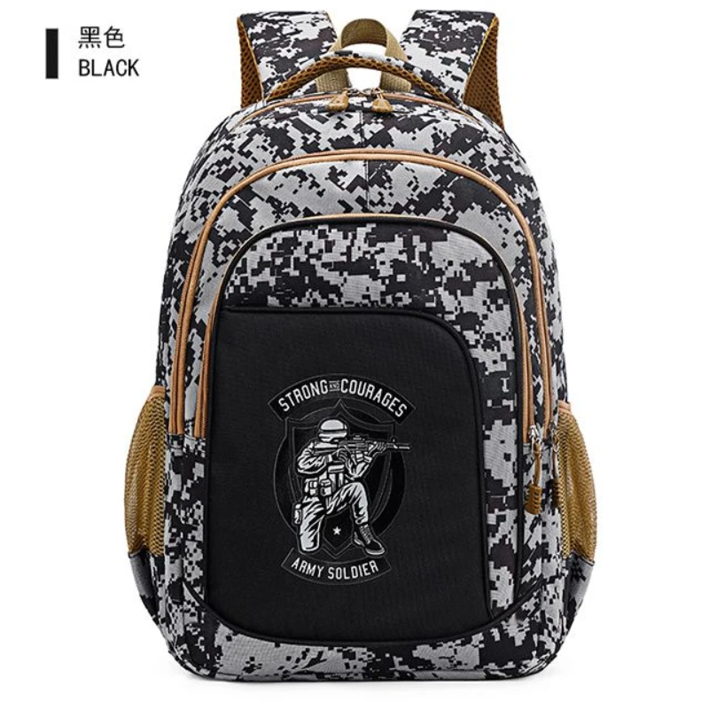 Mochila de grande capacidade para alunos do ensino primário, Mochila de camuflagem leve infantil para meninos, Para proteger a espinha