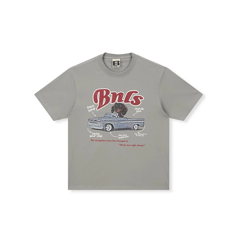 Amusant Convertible Puppolo Iniezione Directe Imprimé À Manches Courtes Été 100% Coton T-shirt Décontracté Ample À Col Rond