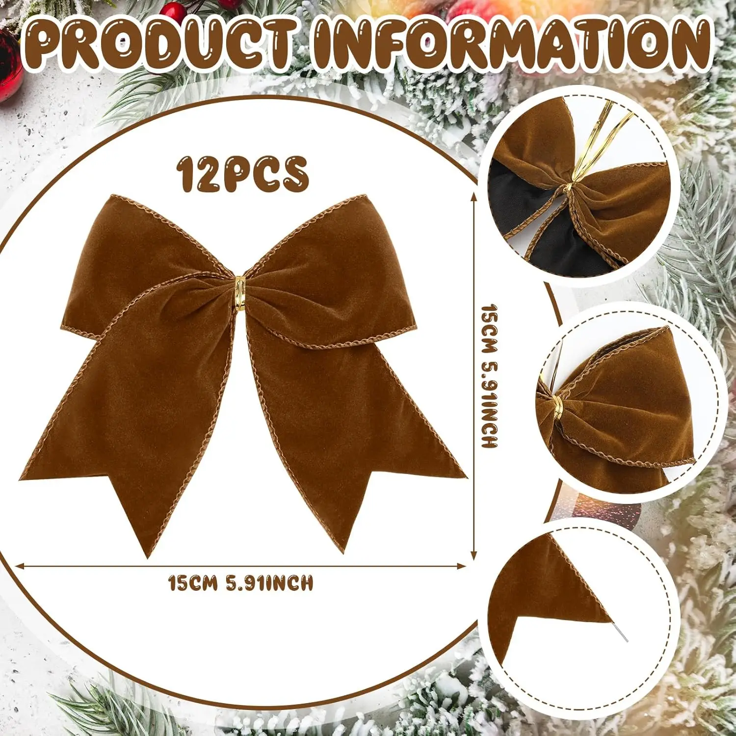 12 Pcs Christmas Velvet Bows Rustic Wreath Gift Bows Vintage Xmas 6 Inch Ribbon Bow Christmas Tree Garland DIY Wrapping Decor