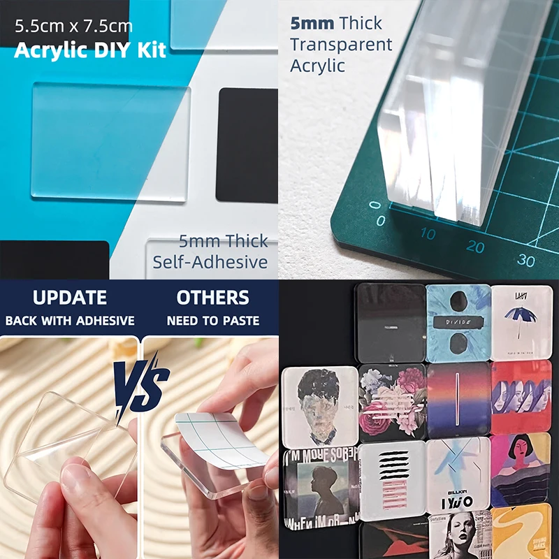 Handmade DIY Refrigerator Magnet Craft Kit with Adhesive Backing Clear Acrylic Magnetic Sheet 9 Sets Package Home Decor Gifts