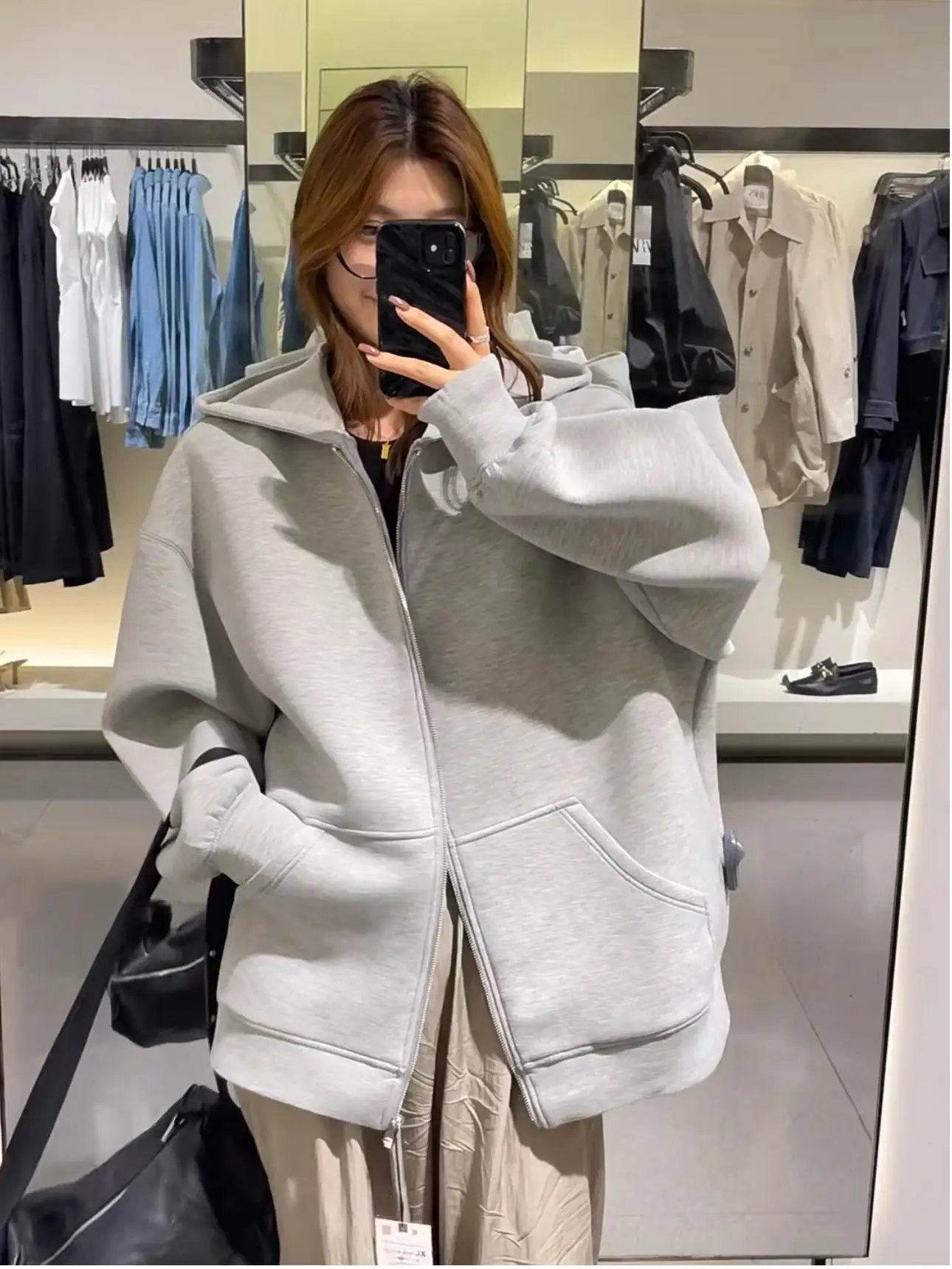 

Худи на молнии из хлопка с длинными рукавами, свободного кроя, повседневное, осеннее, новинка, верхняя одежда