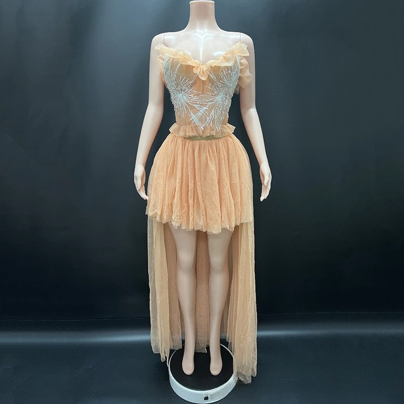 

High-end Fishbone Tube Top Pearl Diamond Princess Tutu Skirt Birthday High-end Dress Exhibition Hall Model Performance Clothes