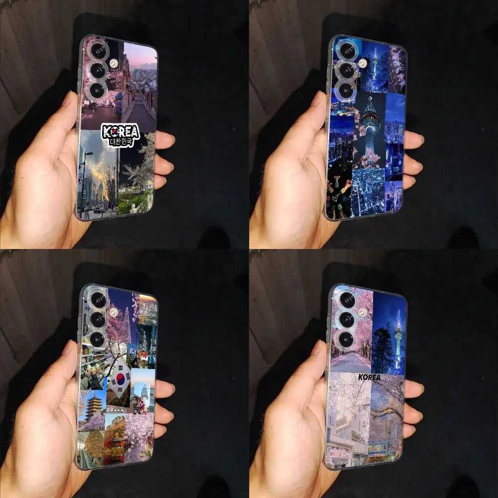 

South Korea SEOUL Travel Phone Case For Samsung S24,30,21,22,23,20 FE,lite,PIus,Ultra,5G,Note,9,10 Transparent Box