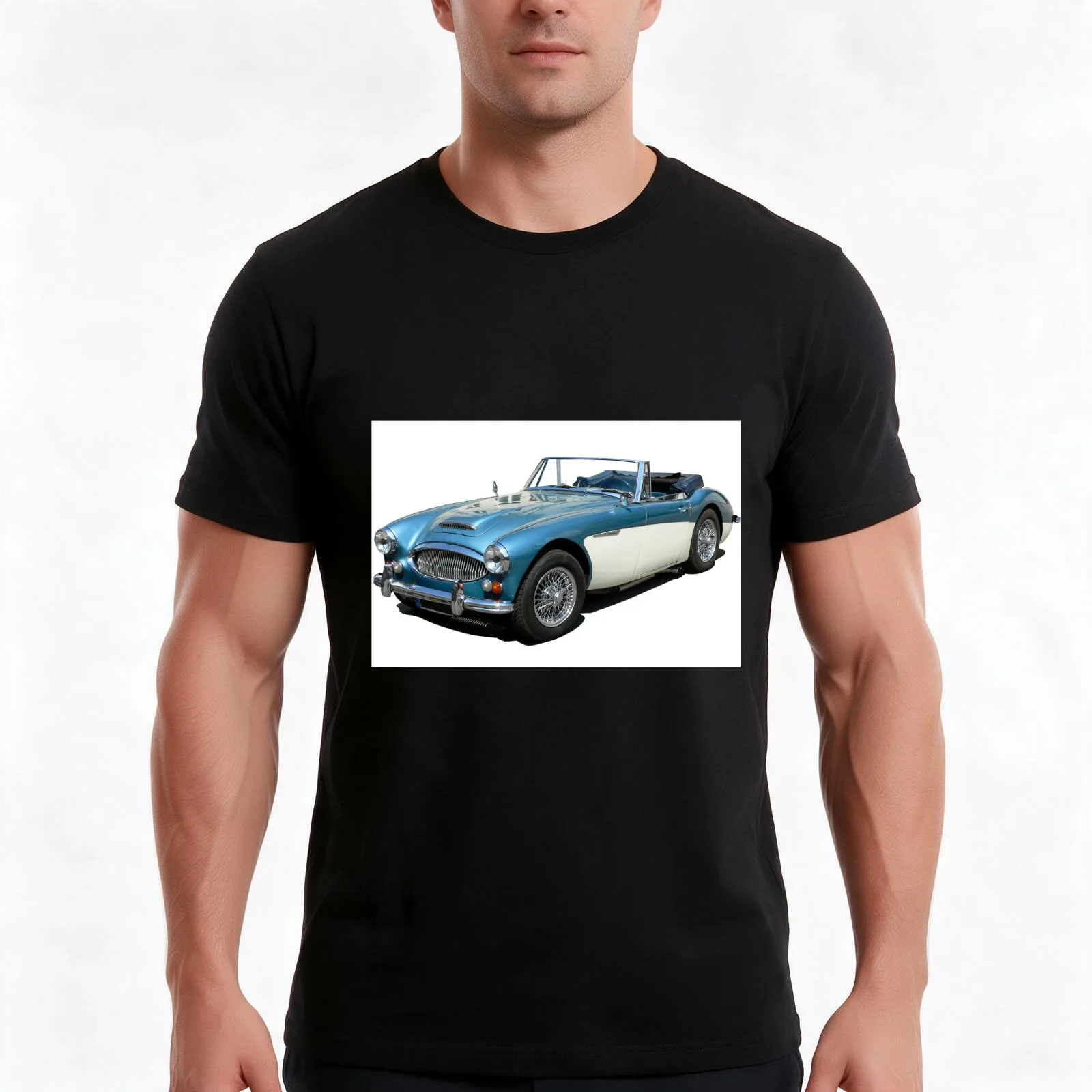 British made Austin Healey 3000 Sports Car T-Shirt, Summer Casual Cotton Tee, Oversized Streetwear Tops, Vintage Graphic Print