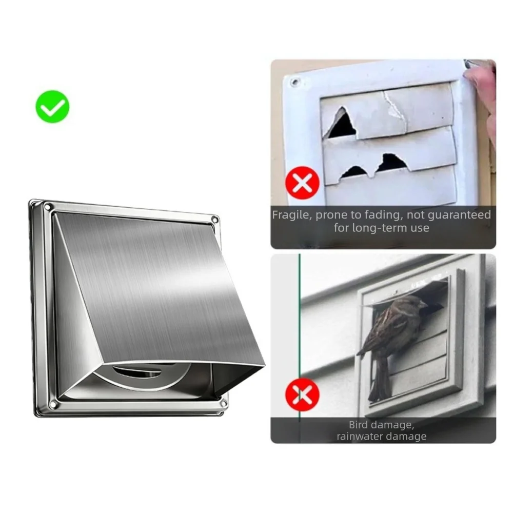 Durable Stainless Steel Dryer Vent Cover Waterproof Round Duct Wall Exhaust Cover Square Ventilation Cover Exterior Wall