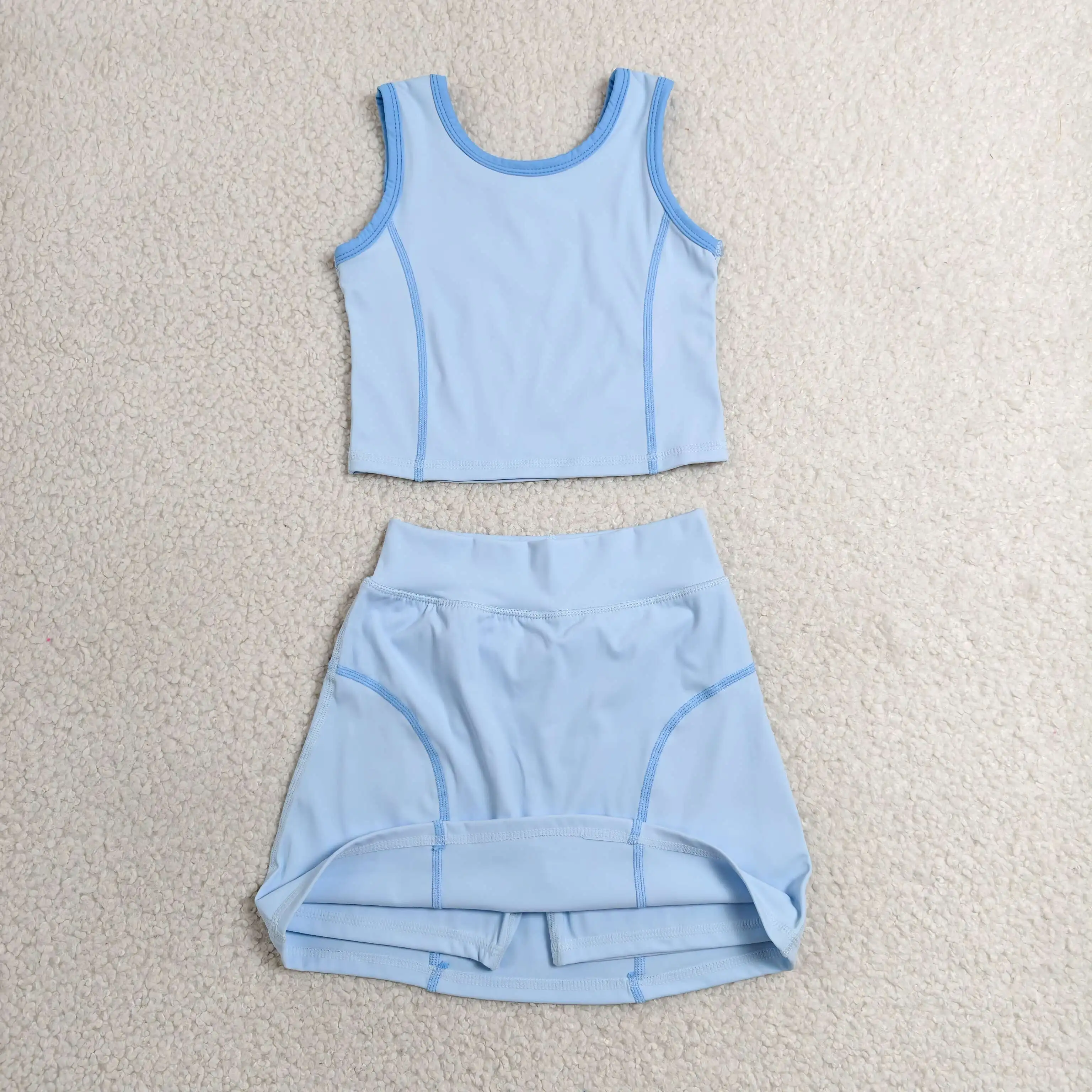 Wholesale Toddler Sleeveless Blue Shirt Skirt Shorts Kids Summer Set Athletic Baby Girl Yoga Active Soft Breathable Clothing