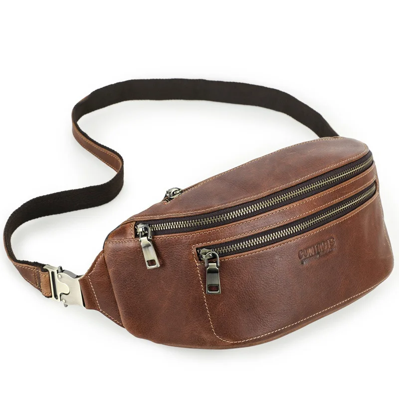 Fashionable British Style Head Layer Cowhide Fashion Trend Women's Universal Phone Multi Training Genuine Leather Men Waist Bag