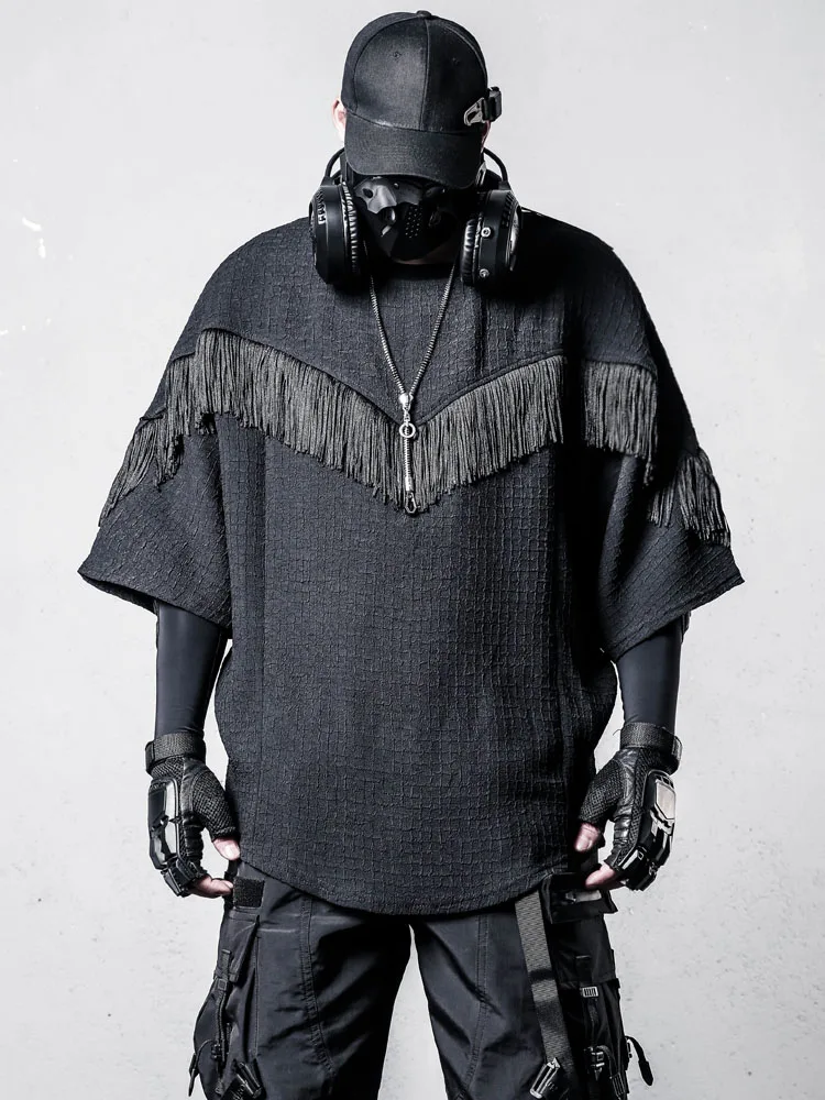 Dark Romantic Batwing Sleeve T-shirt Men's Summer Casual Style Patchwork Slim Fit High End Feeling Breathable Polyester Top