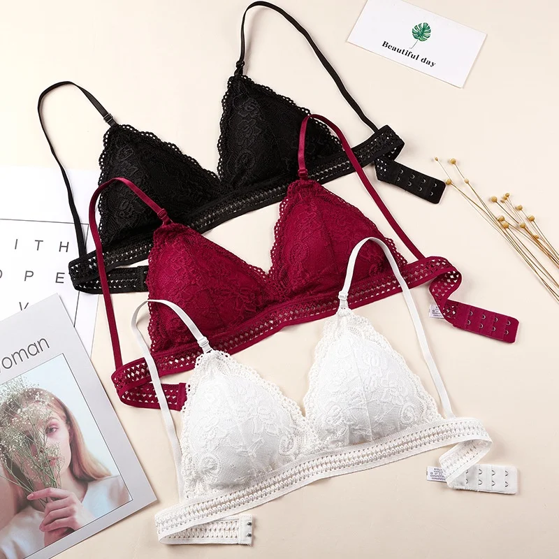 3PCS Sexy Deep V Lace Bras Korean Breathable Cutout Underwear Adjustable Strap French Triangle Cup Underwire Lingerie M-XL