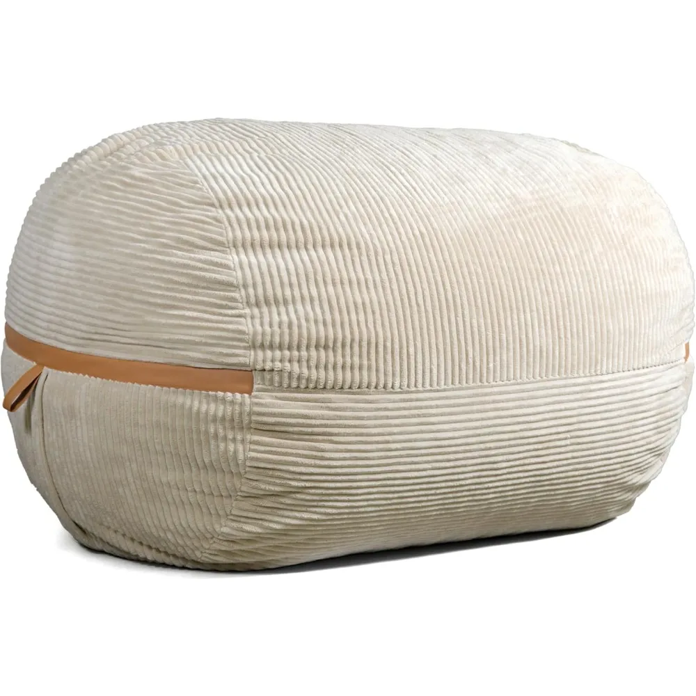 Silla tipo puf con relleno de espuma Fuf XL con funda extraíble, felpa con cable Vanilla Latte, gigante de 6 pies