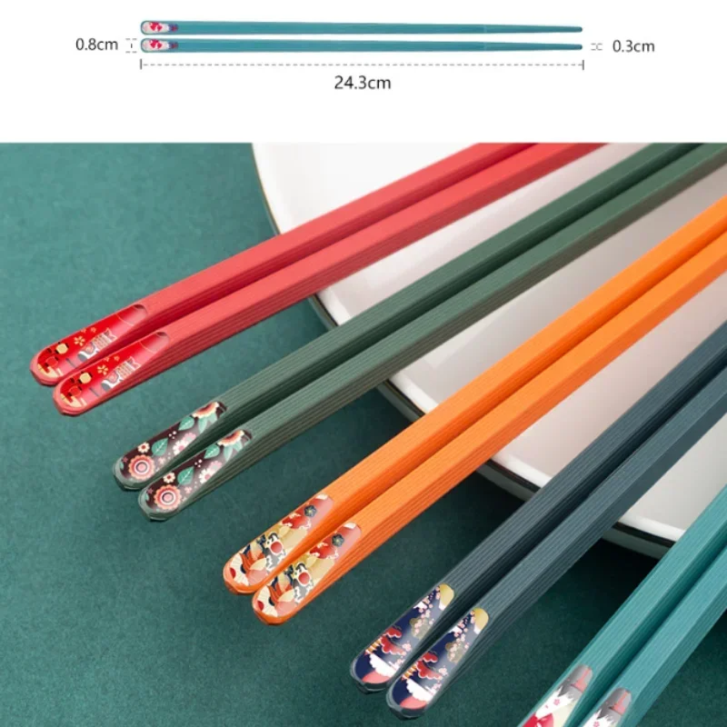 1 Pair Cute Japanese Alloy Chopsticks Pointed Non-slip Sushi Tableware Pair Of Kitchen Accessories For Home Use