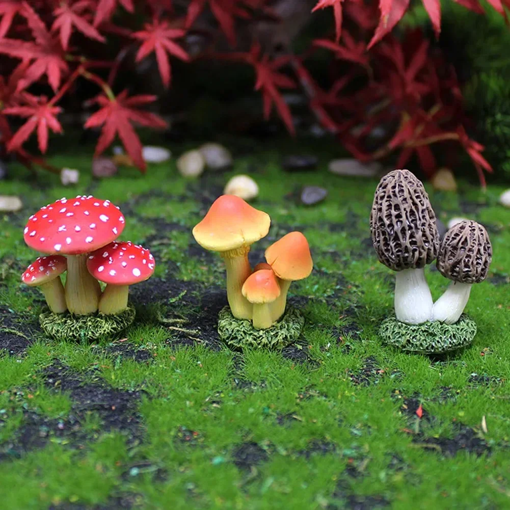 Mini Resin Mushroom Figurine Fake Mushroom Miniatures DIY Micro Landscape Fairy Garden Terrarium Decorations Desktop Ornament