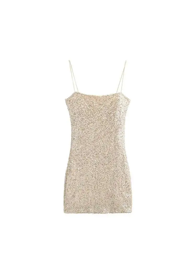 Tank Mini Jurk Herfst Slanke Vrouwen Tops Sexy Pittig Meisje Sequin Fonkelende Slanke Hemdje Sexy Banket Jurk Elegante Koreaanse V748