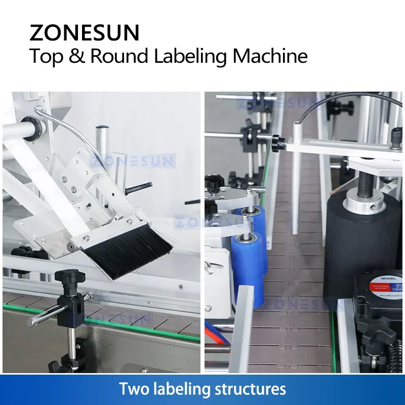 ZONESUN ZS-TB822P Automatic Round Bottle Labeling Machine Bottle Top and Body Wrap Around Label Applicator