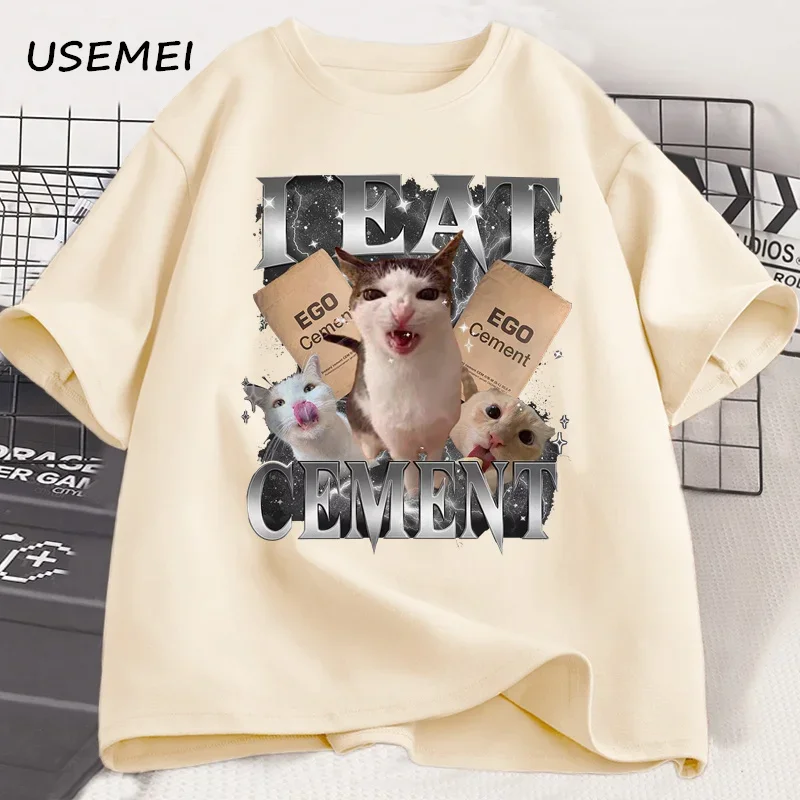 I Eat Cement Funny Cat Meme T Shirt Men Women Stupid Ugly Unhinged TShirt Silly Oddly Tee Casual Soft Cotton Tshirt Streetwear