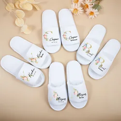 Custom Bride Maid of Honor Floral Slippers Bridesmaid Gift Spa Open-Toed Slippers Bridal Shower Party Favors Wedding Supplies