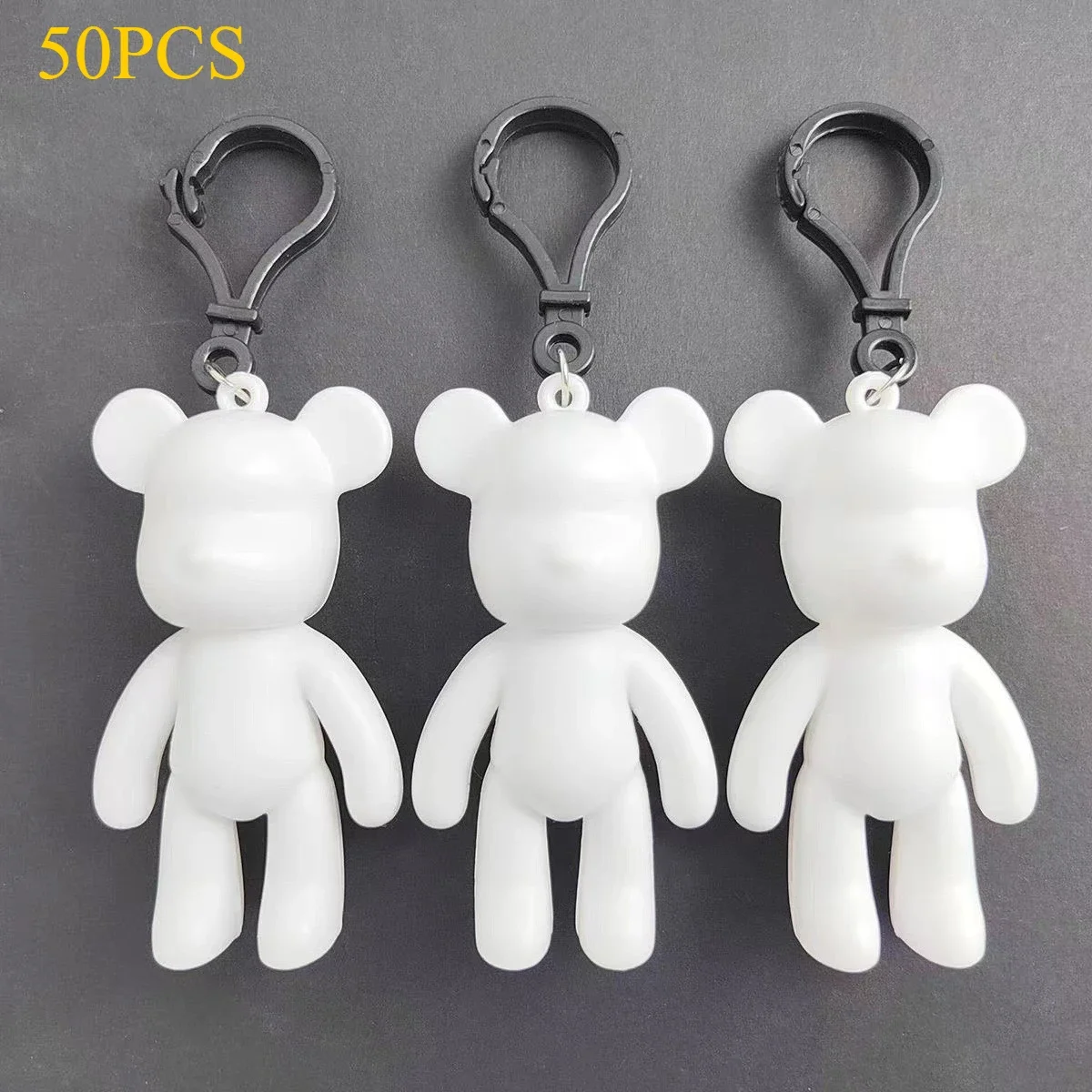 50Pcs Key Rings DIY Paint Fluid Rabbit Handmade Pigment Doll Toy White Vinyl Bear Figurine Sculpture House Decoration Ornaments