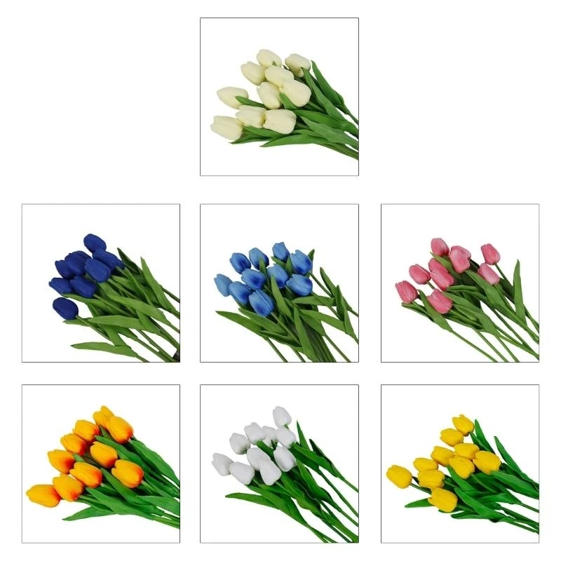 

10Pcs Elegant Tulips Artificial Flower Decoration Real Touchs Bridal Bouquets 15UB