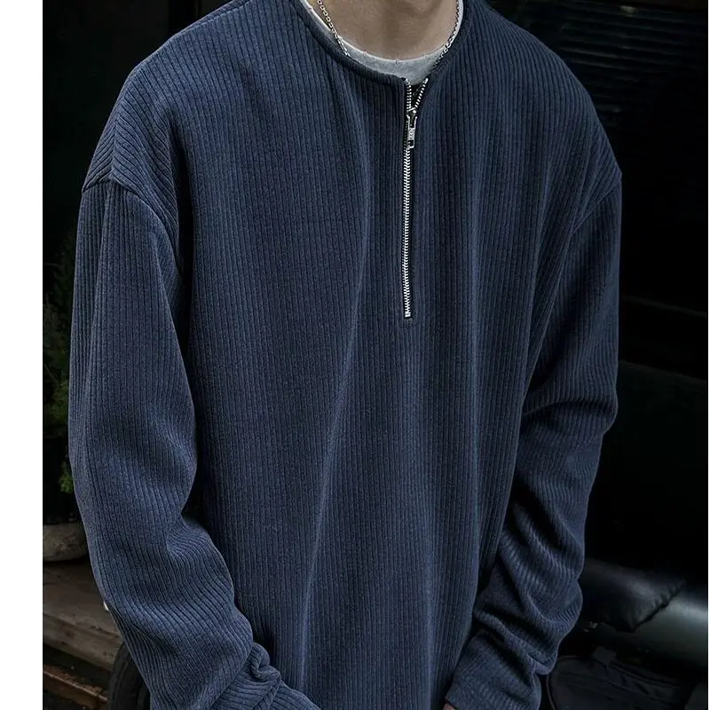 Men's Zipper Hoodie Sweatshirt Henry Collar Polka Dot Texture Fabric Spring Autumn Casual Style Outerwear Trendy Polyester
