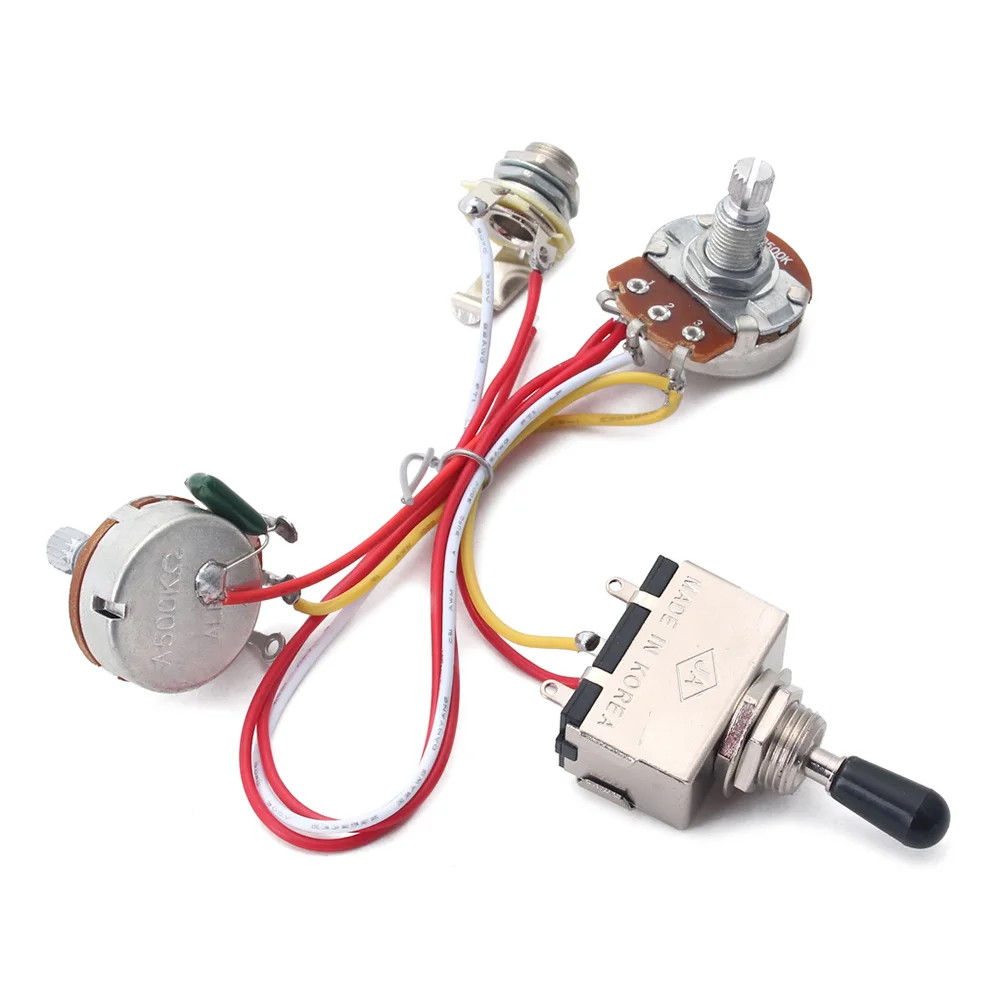 

Electric Guitar Wiring Harness Kit 3 Way Toggle Switch 1 Volume 1 Tone 500K Quarter Size Pots for Guitar Wiring