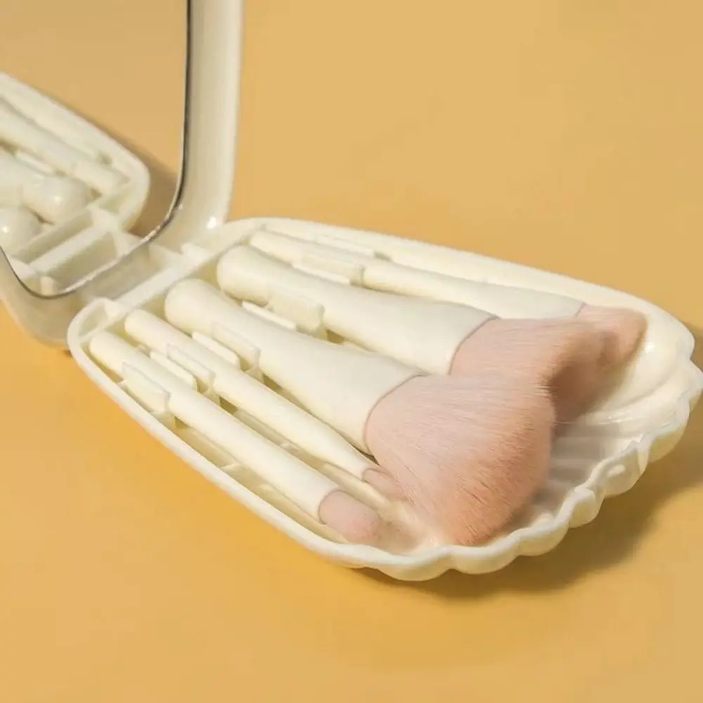 Shell Travel Makeup Brush Set Quilting Five Grid Makeup Brush with Storage Multifunction with Mirror Makeup Brus Storage Set