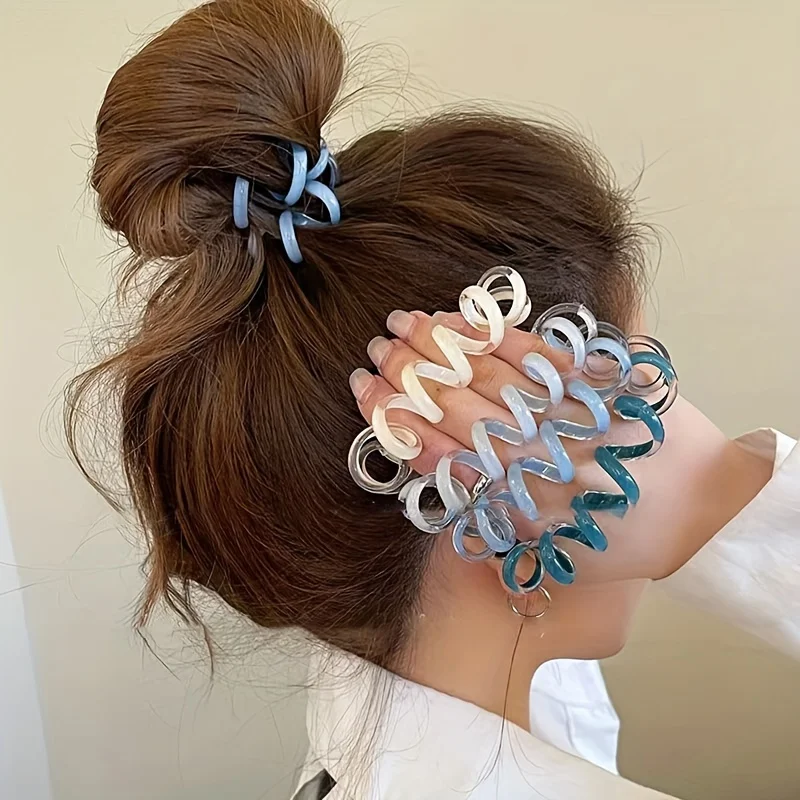 6pcs/set Spiral Hair Ties Large Size Fresh Color Telephone Cord Scrunchies High Elasticity Rubber Band Women Hair Accessories