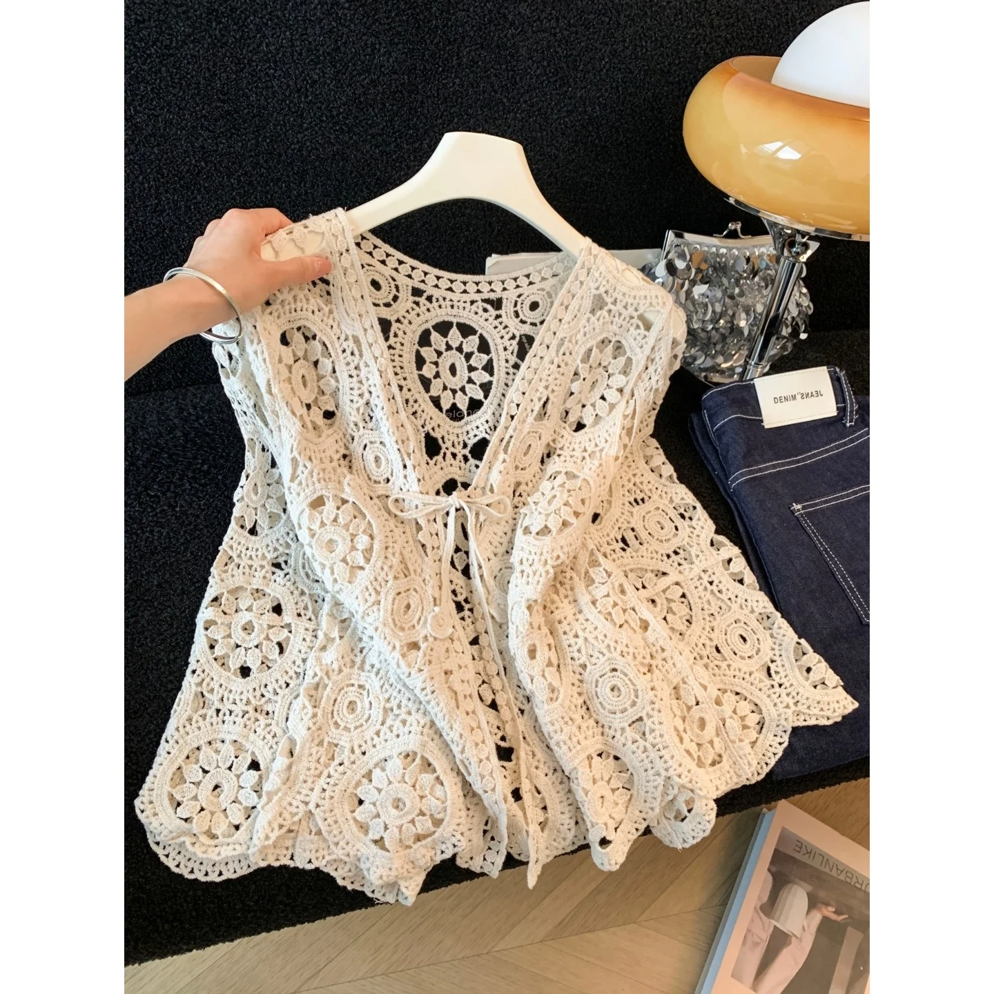 

Ladies' Summer Vacation Style Loose Fit Sun Protection Knitted Hollow out Thin Cardigan Casual Loose Outerwear Top