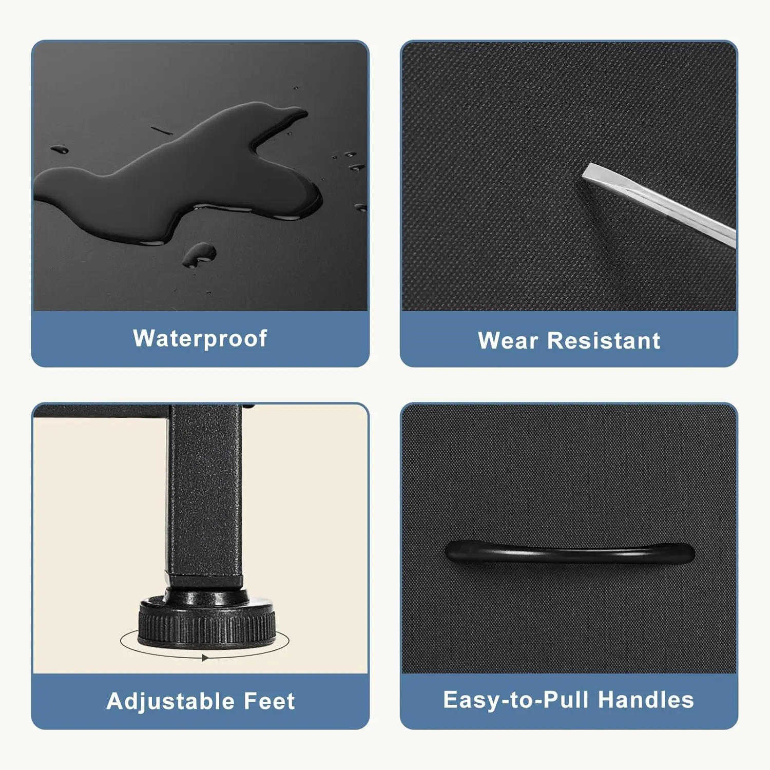 Suporte de TV com 5 gavetas de tecido para TV de 45 polegadas, pés ajustáveis, mesa de console de armazenamento em preto