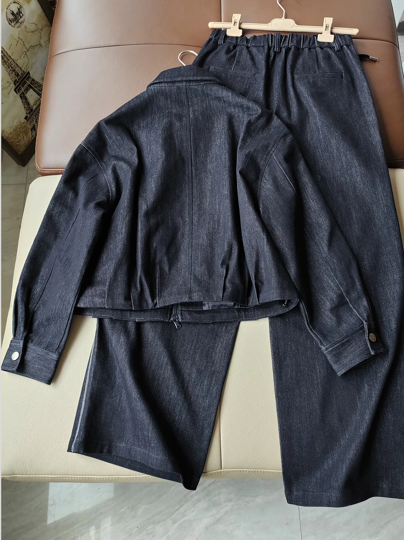 Women's 2026 Autumn Winter New Collar Short acket Paired With Straight Leg Wide leg Pants Long Pants Fashion Set