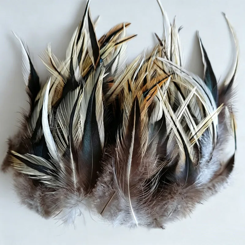 50 Pcs Natural Rooster Feathers, 10-15cm (4-6 inch) Saddle Hackle Badger Feathers for DIY Craft, Costume, Hat, Millinery, Floral