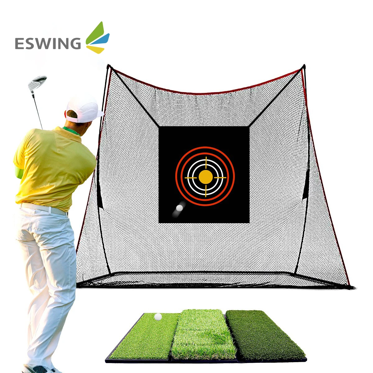 ESWING 10x7ft Tent Golf Practice Net Tricolor Grass Folding Strike Cover Golf Indoor Outdoor Trainer