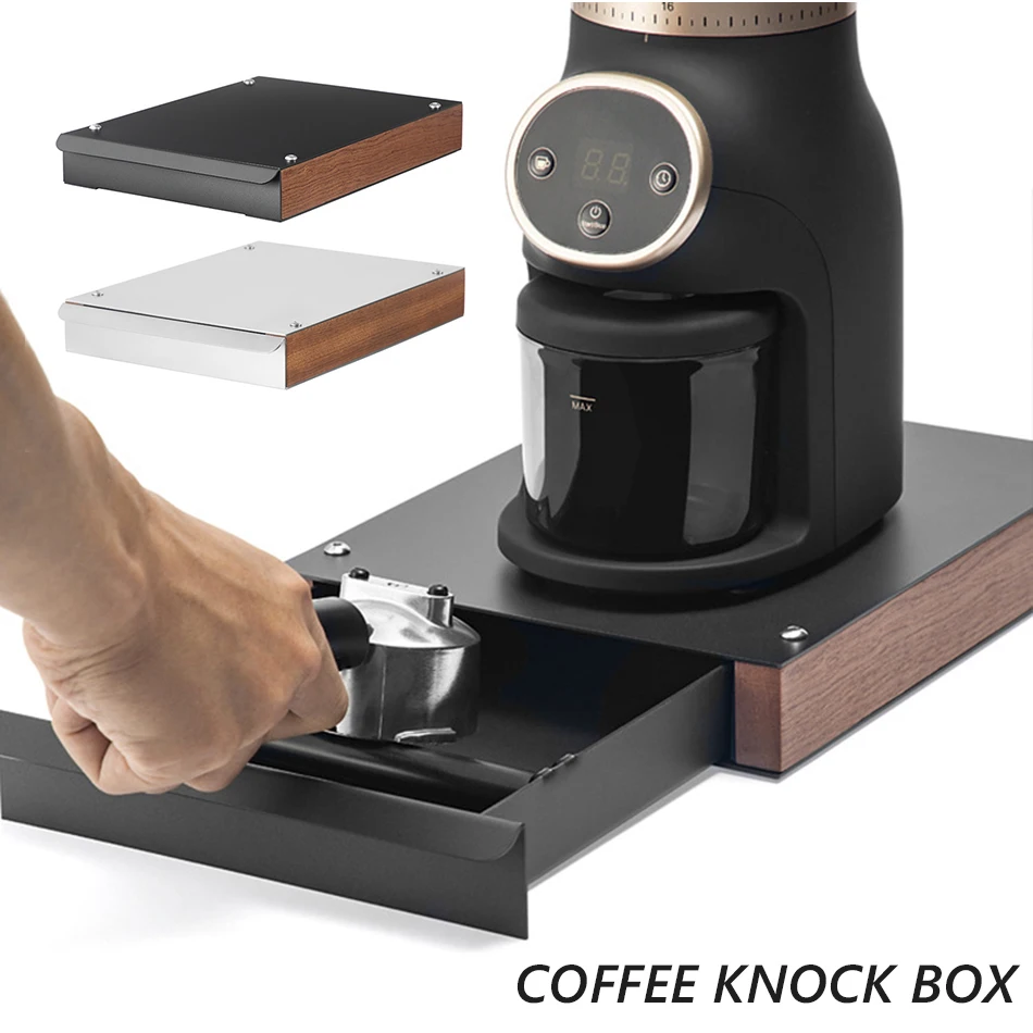 

Coffee Knock Box Espresso Grounds Container Metal & Walnut Wood Drawer Style Powder Residue Bucket Espresso Accessories