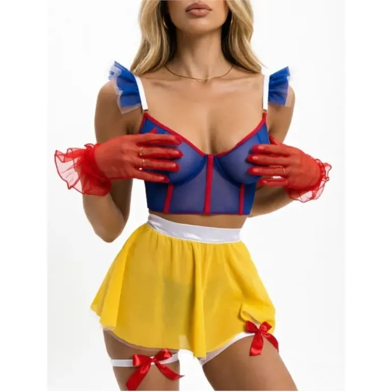 

Princess Role-Play lingeries sexy hot set Sheer Mesh Back Slit Skirt Panty women's underwear set Daring Cosplay erotic outfit