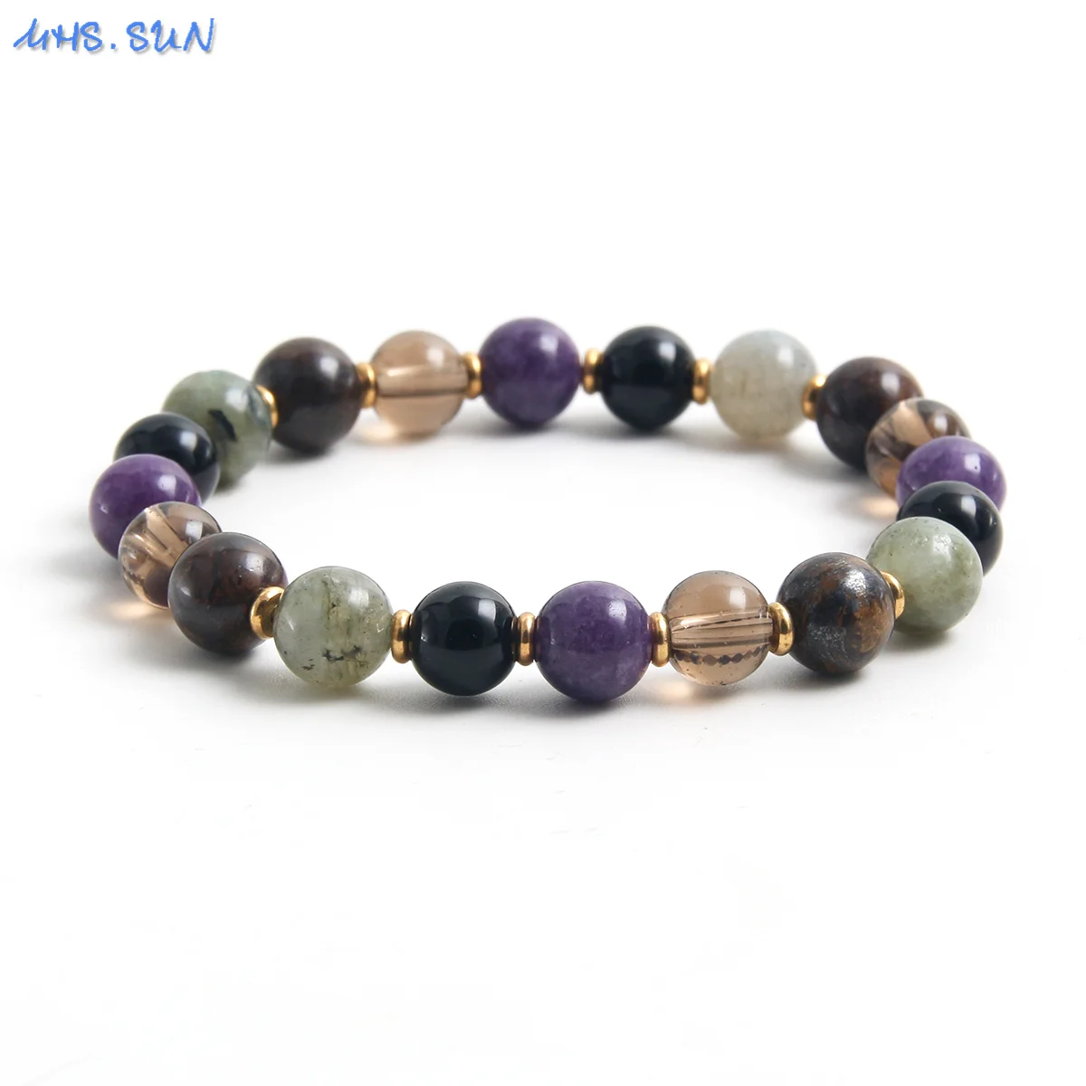 MHS.SUN 8MM Amethyst Citrine Stone Beads Energy Bracelet Natural Stone Gray Spectrolite Healing Cure Elastic Women Men Jewelry