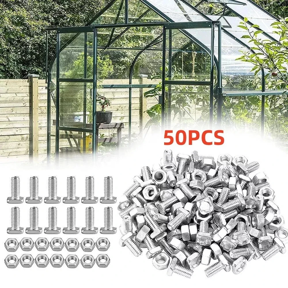 50/100Set Greenhouse Bolts and Nuts Sets Glasshouse Aluminium Nuts & Bolts Square Head