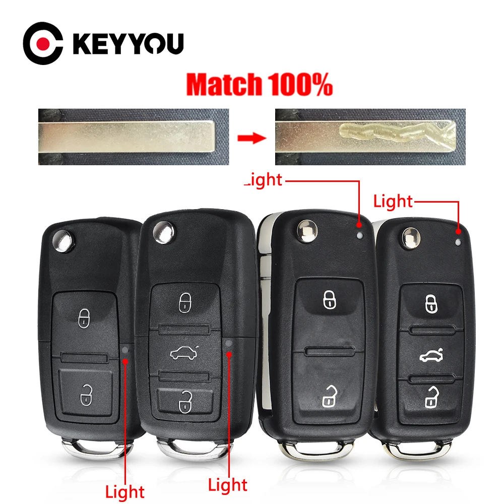 

KEYYOU With Cutting Service Flip Folding Car Remote Key Shell For Volkswagen VW Polo Passat B5 Tiguan Golf Seat Skoda Blank Key