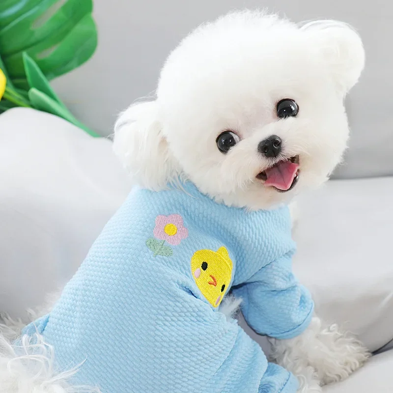 Pet Striped Jumpsuit Autumn Winter Medium Small Dog Clothes Protect Abdomen Pullover Kitten Puppy Cute Pajamas Yorkshire Poodle