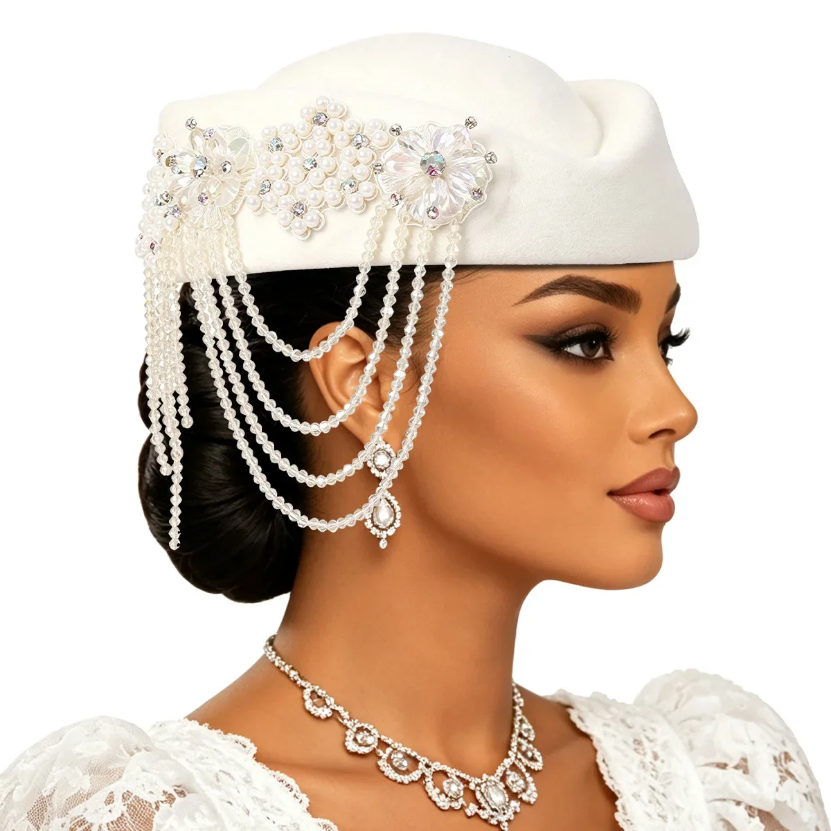 Vintage Felt Turban Hat For Women Church Derby Fascinator With Flower Ladies Soft Beret Caps For party Airline Stewardess Hat