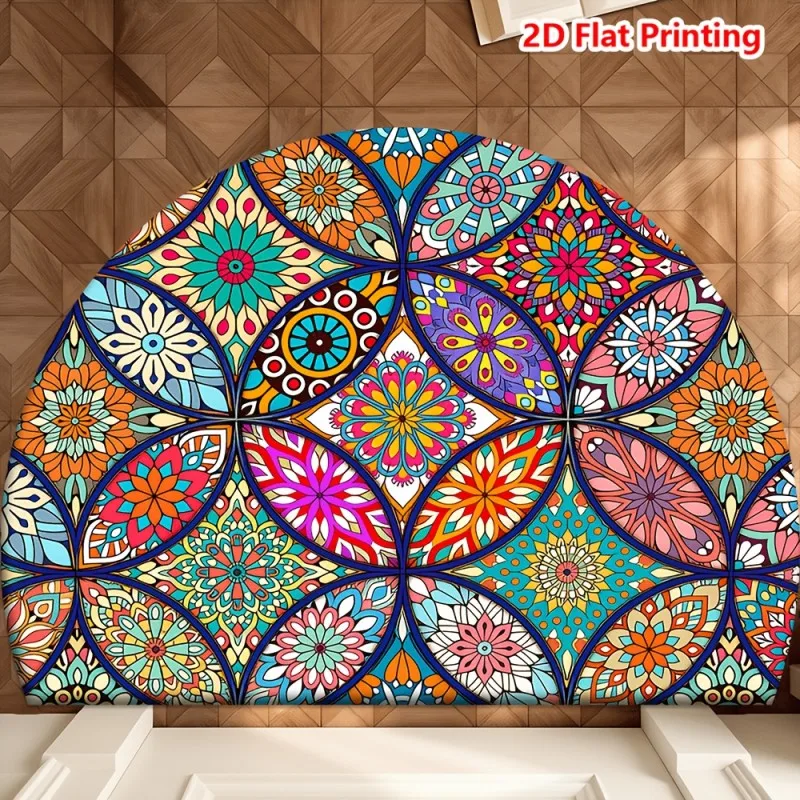 Colorful Mandala Semicircle Doormat Bright Stained Glass Style Pattern Non Slip Floor Mat for Home Decor