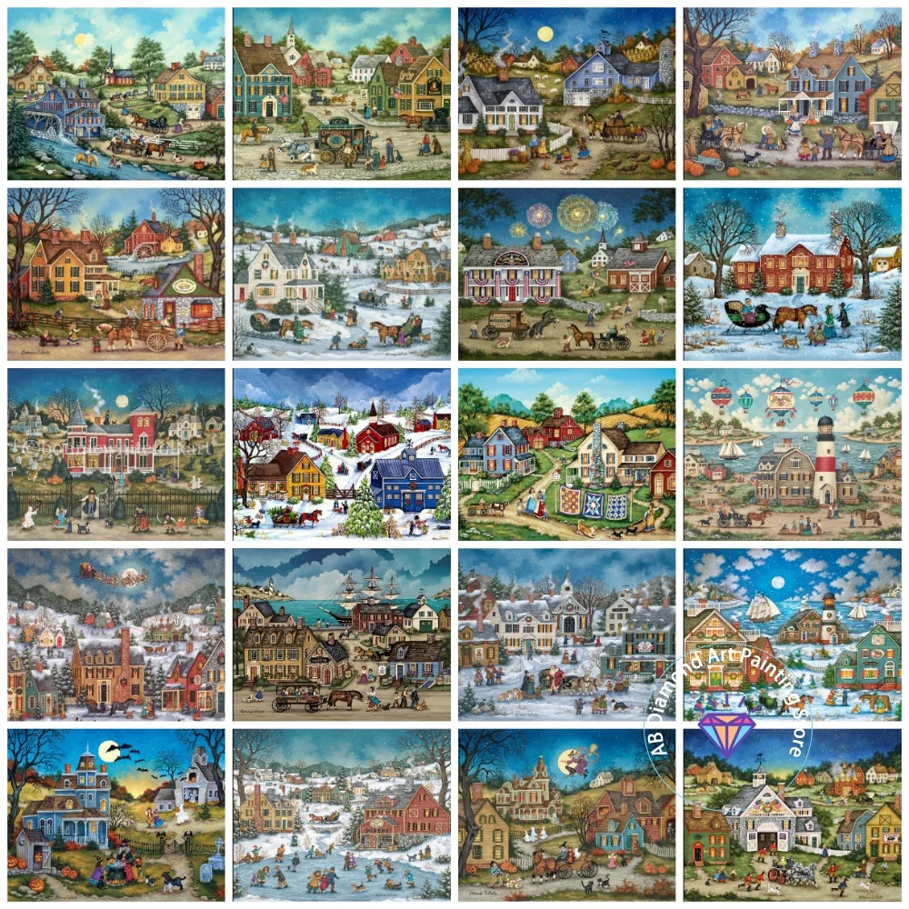 

Bay Village Landscape AB Diamond Painting Kit Square Round Diamond 5D DIY Mosaic Handmade Art Adult Gift Crafts Home Decoration