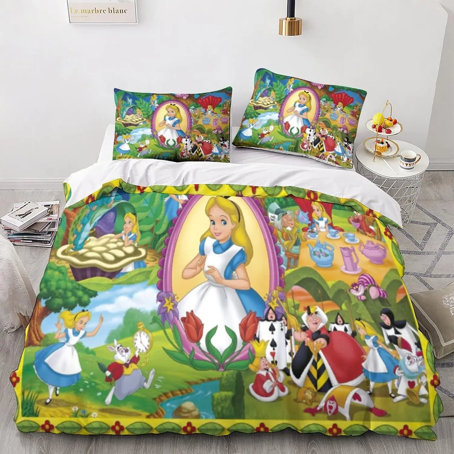 Alice in Wonderland Duvet Cover Set,Microfiber Bedding Set, Alice