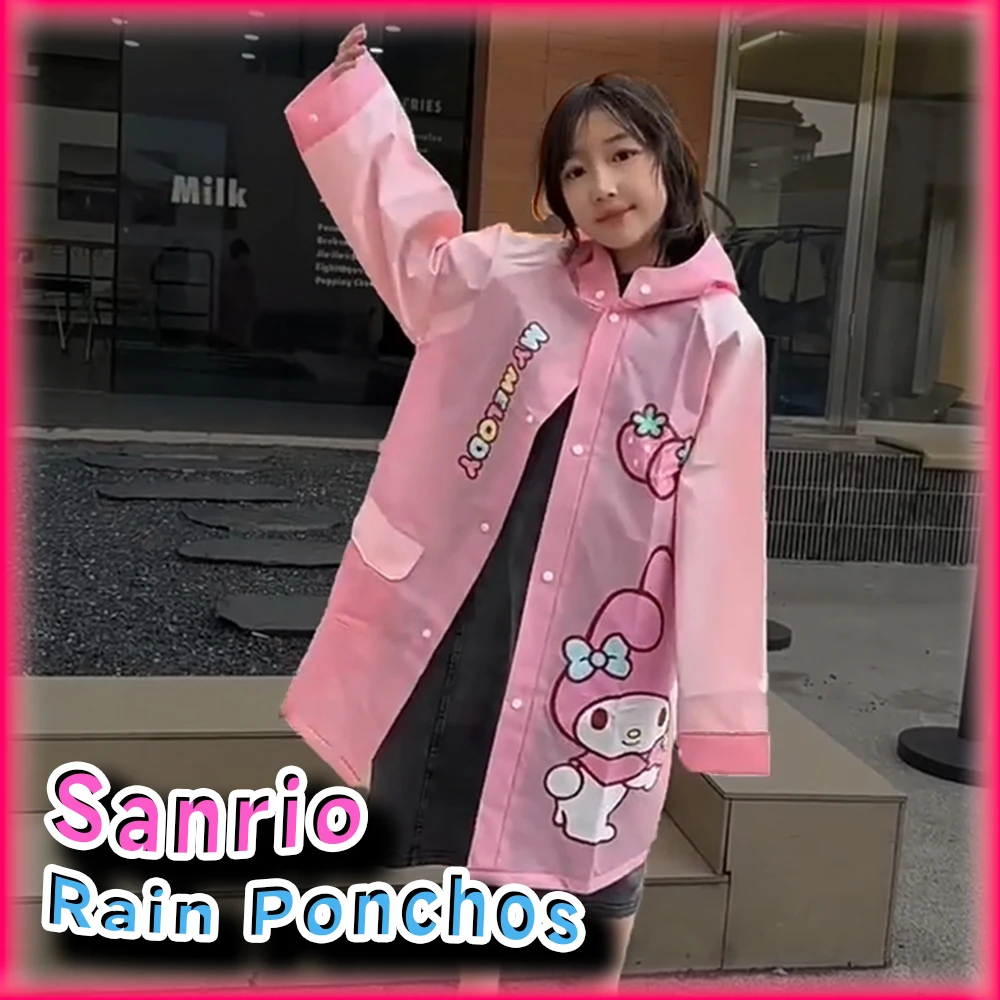 Kawaii Hello Kitty Kid Raincoat Sanrio Kuromi My Melody Cinnamoroll Children Boy Girl Rain Poncho Reusable Waterproof Rain Coat