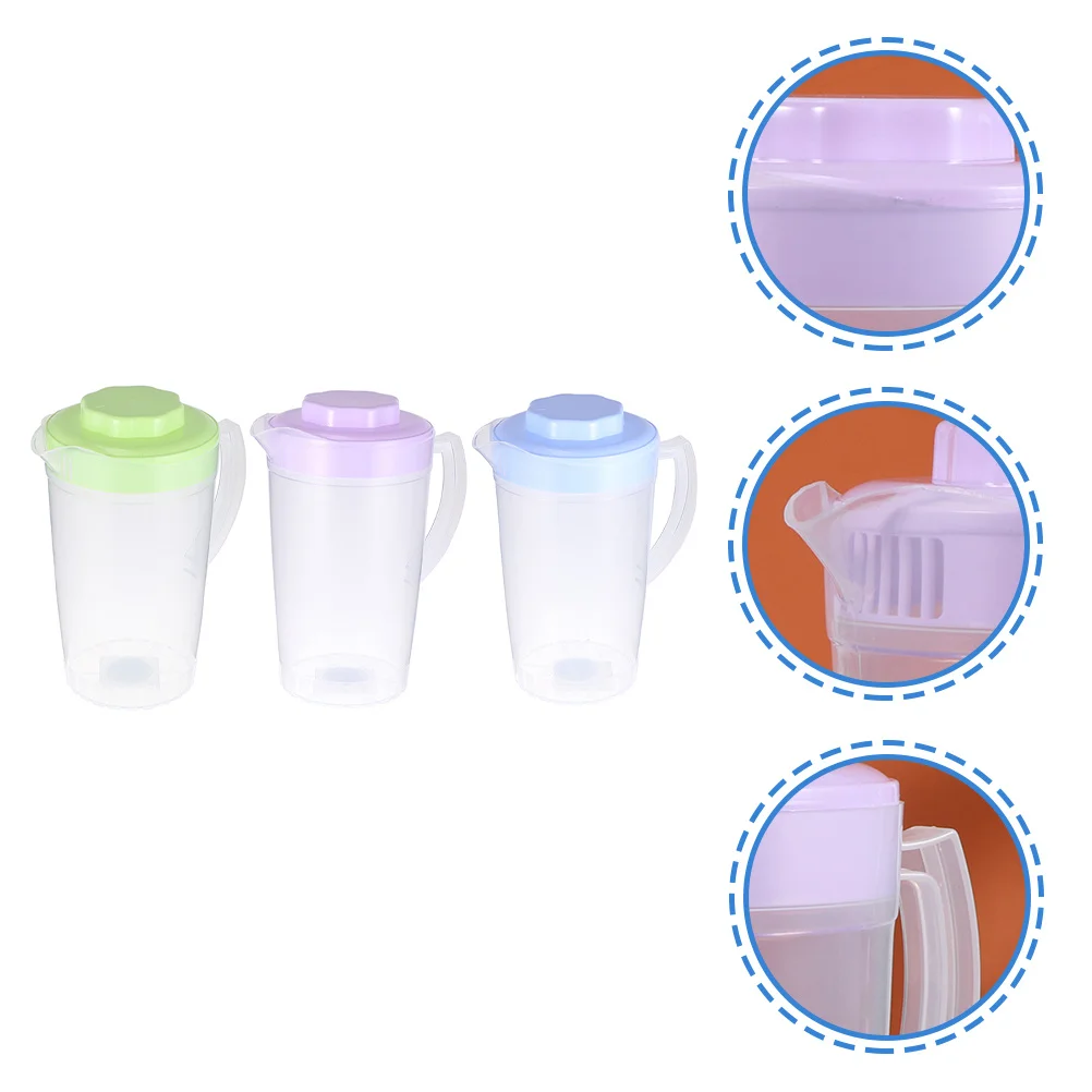 

3pcs 2L Large Capacity Cold Water Pitcher Food Grade Plastic Beverage Jug Leak Resistant Smooth Spout Comfortable Handle Juice